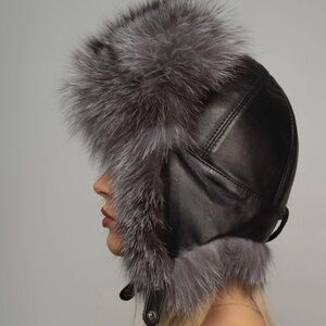Fox fur Gray Trapper Hat